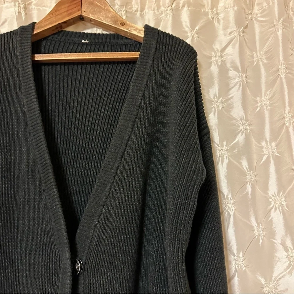Lululemon We Like To Cardi Heathered Black Knit Cardigan Sweater One Snap Long